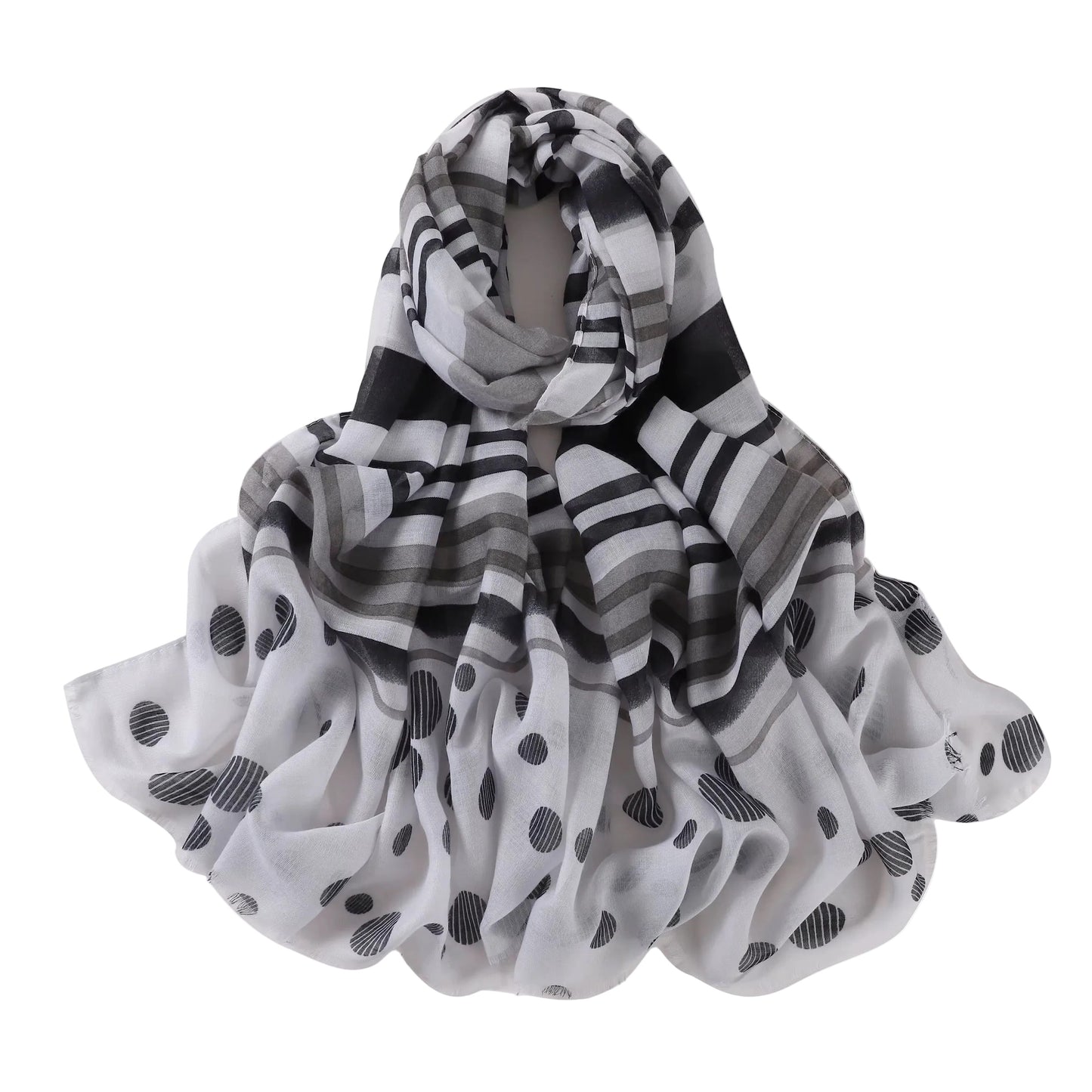 Black and white patterned scarf on a white background