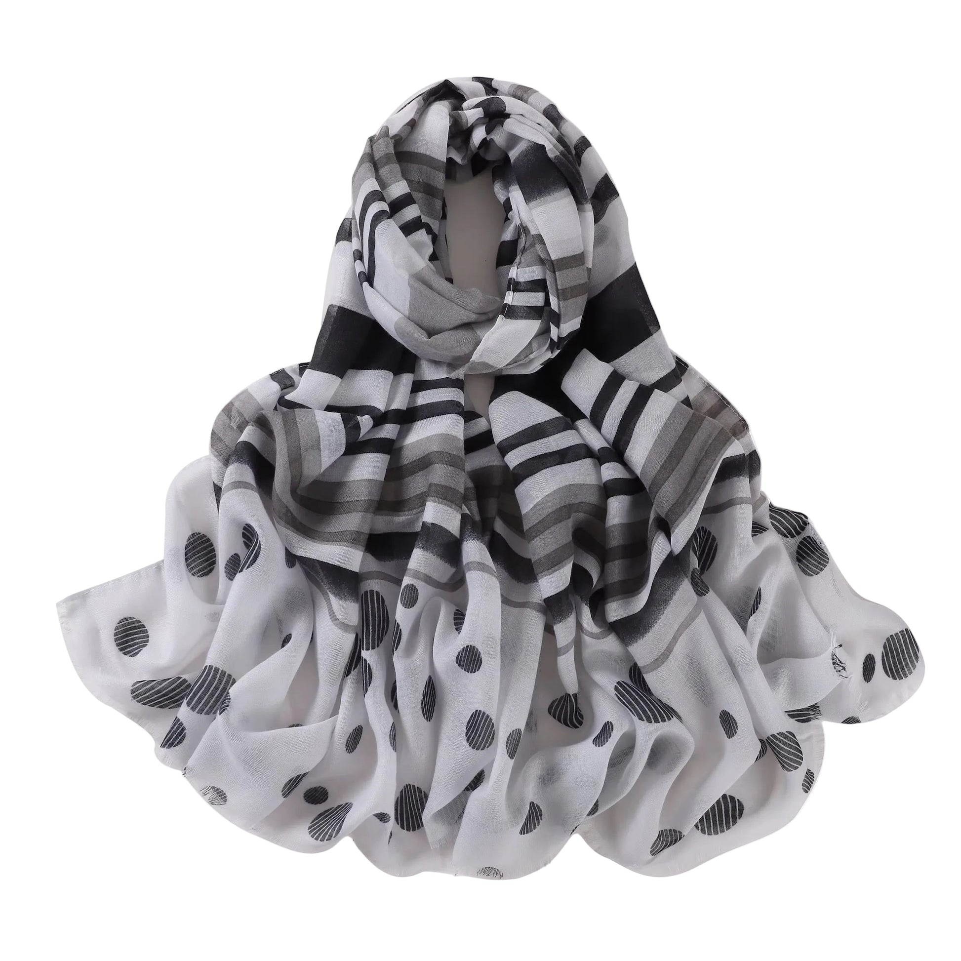 Black and white patterned scarf on a white background