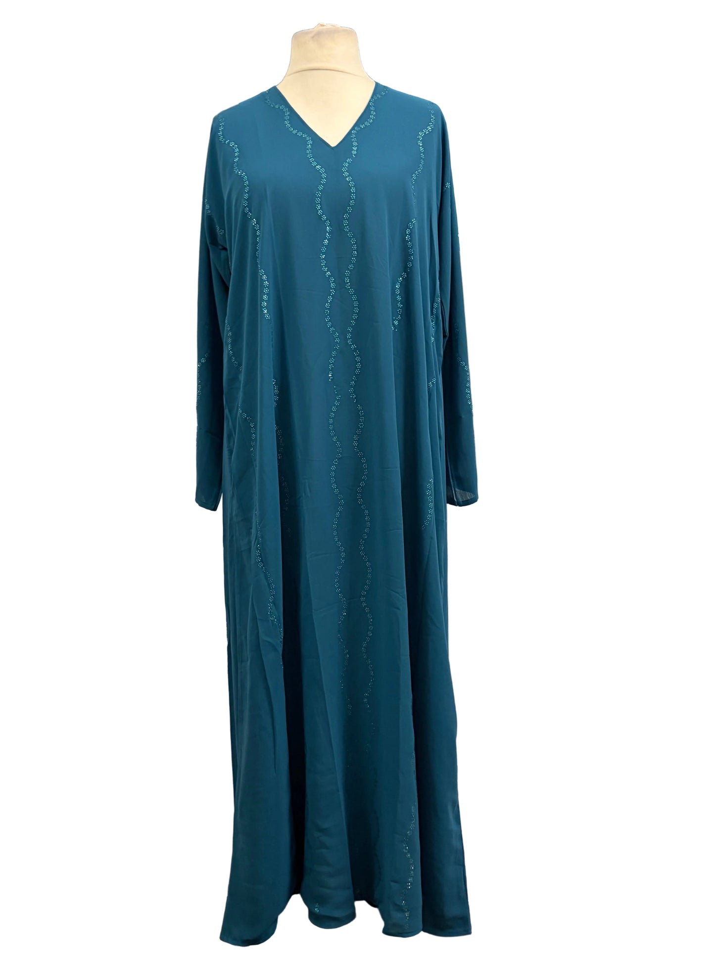Teal Embellished One-Piece Abaya with Matching Scarf