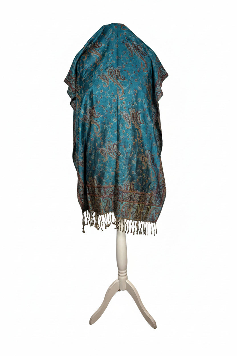 Reversible Paisley Cashmere Pashmina Shawl | Blue Tones