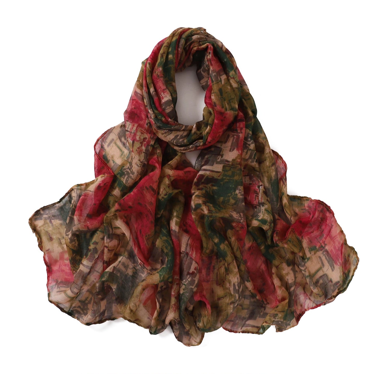 Multicolored scarf with a vintage pattern on a white background