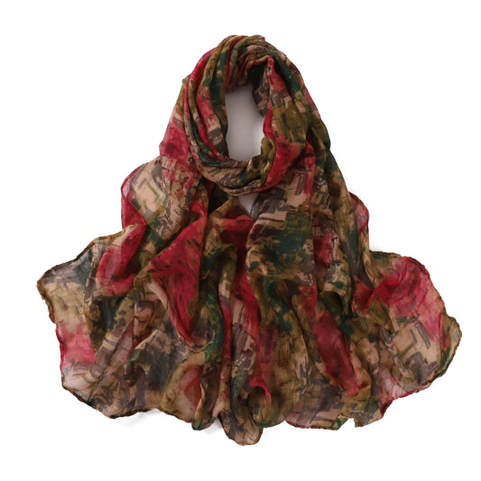 Multicolored scarf with a vintage pattern on a white background