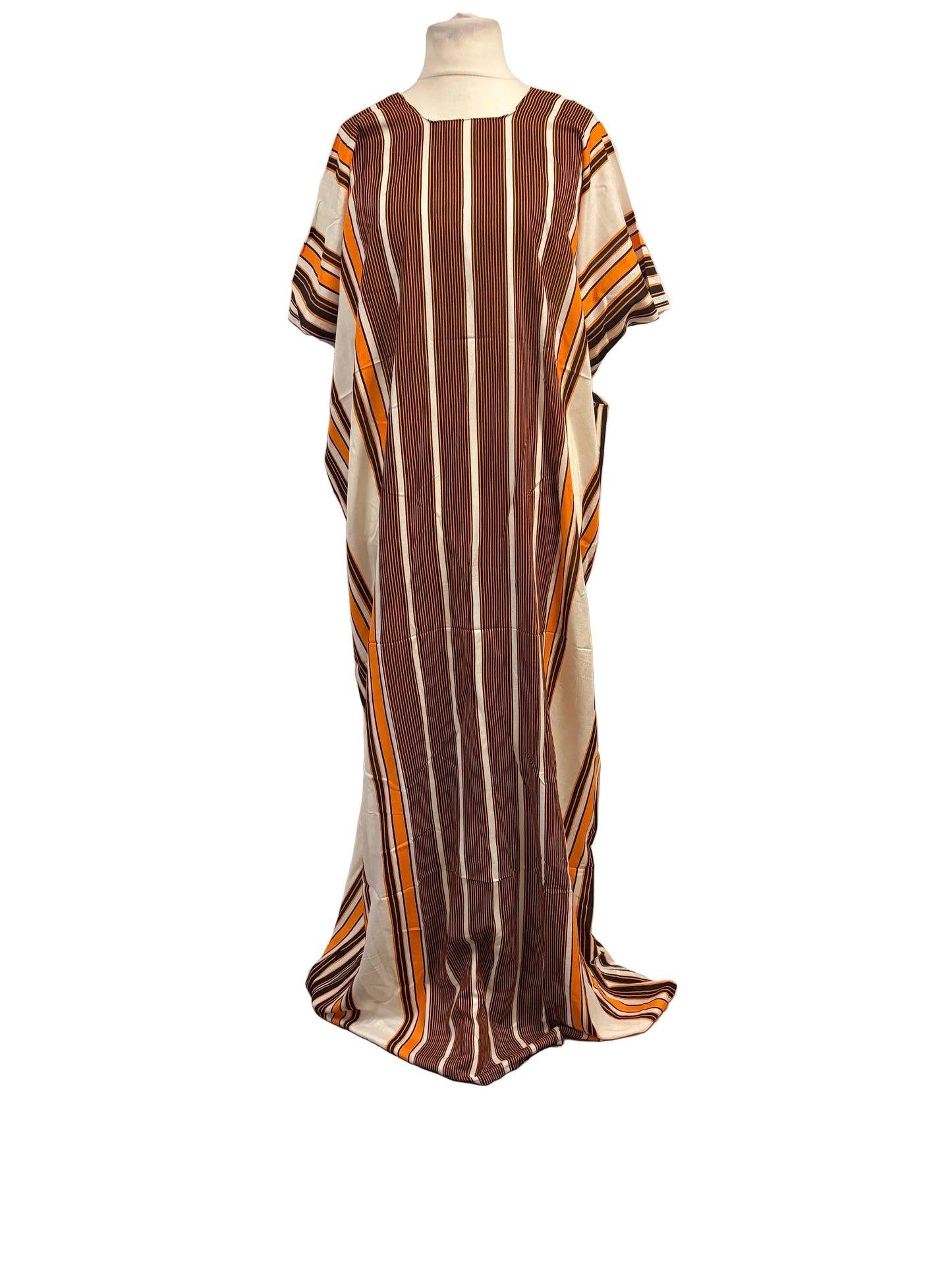 Traditional Somali Striped Baati in black and gold vertical stripes — free size kaftan dress