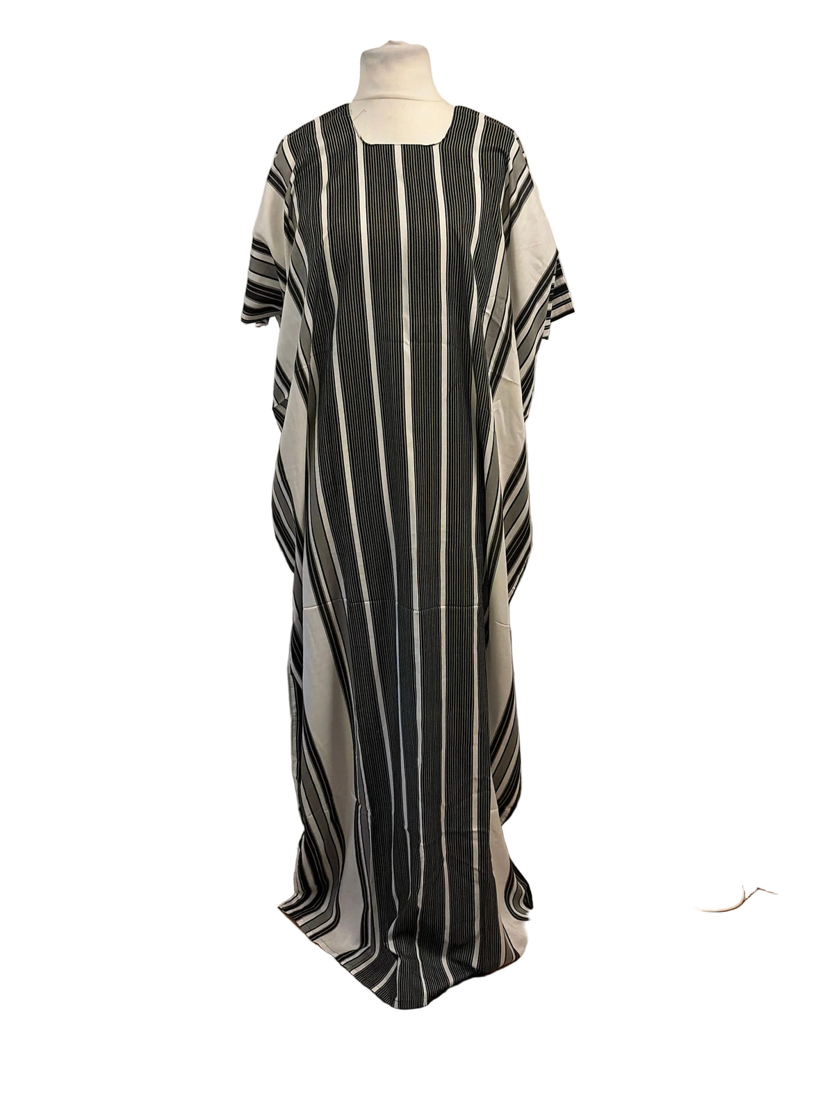 Traditional Somali Striped Baati in emerald green and brown vertical stripes — free size kaftan dress