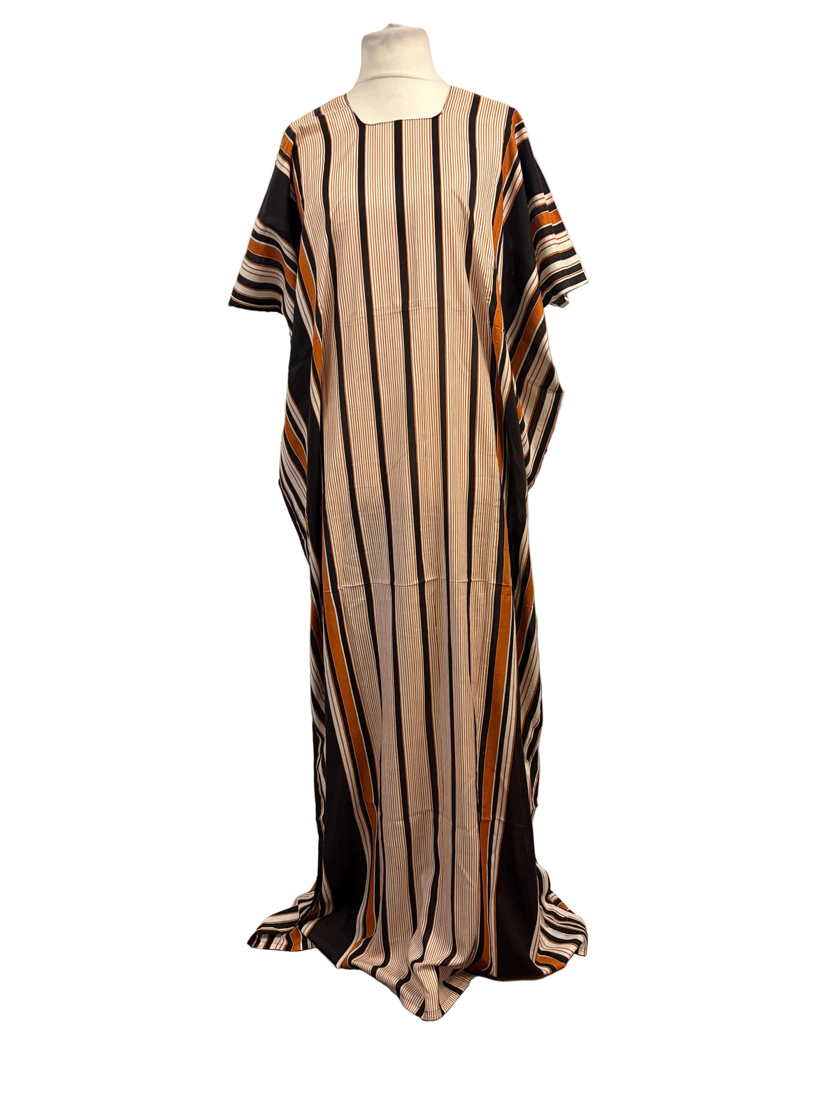 Traditional Somali Striped Baati in red, black and cream vertical stripes — free size floor-length kaftan dress