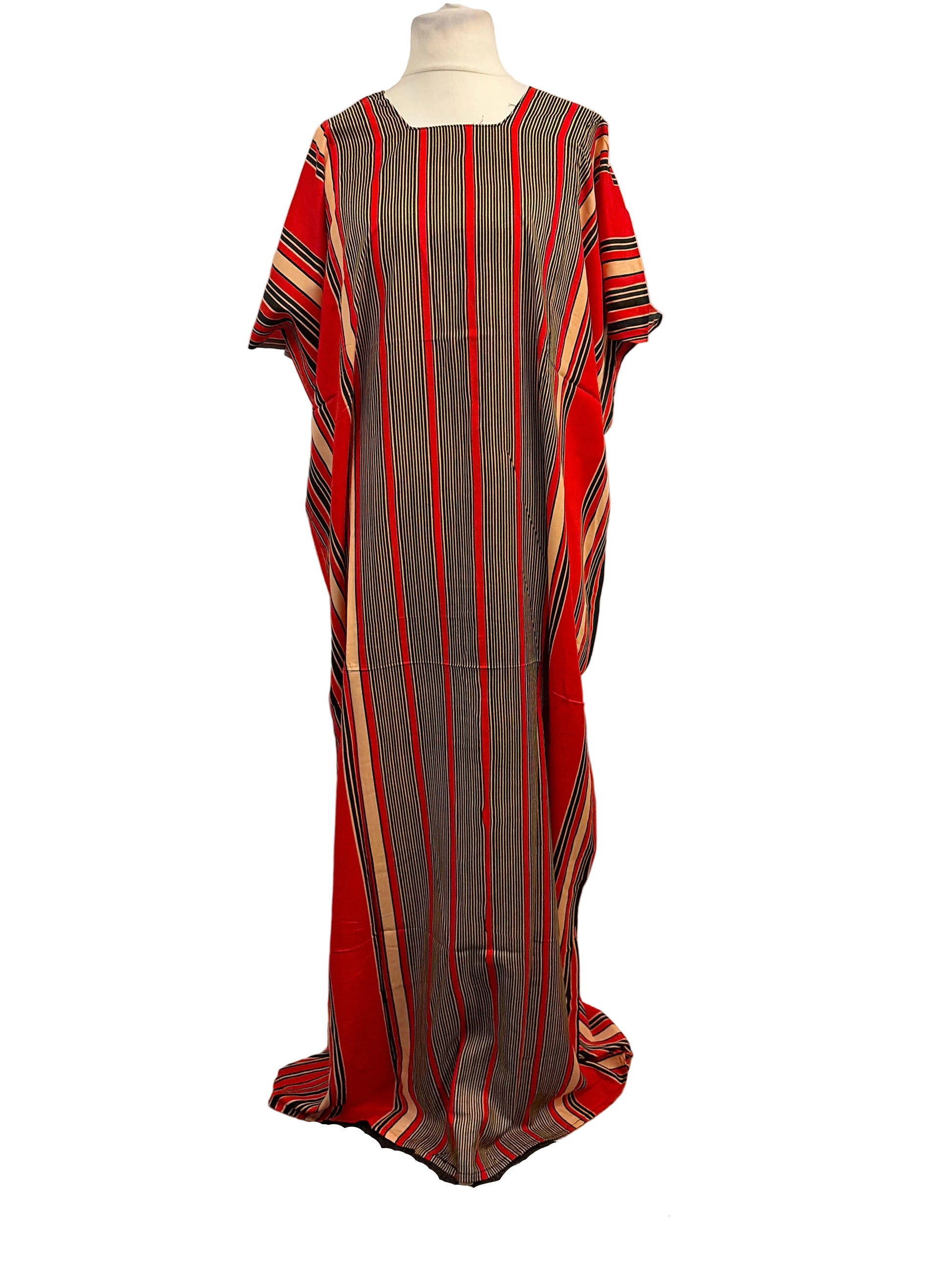 Traditional Somali Striped Baati in brown and orange vertical stripes — free size kaftan dress