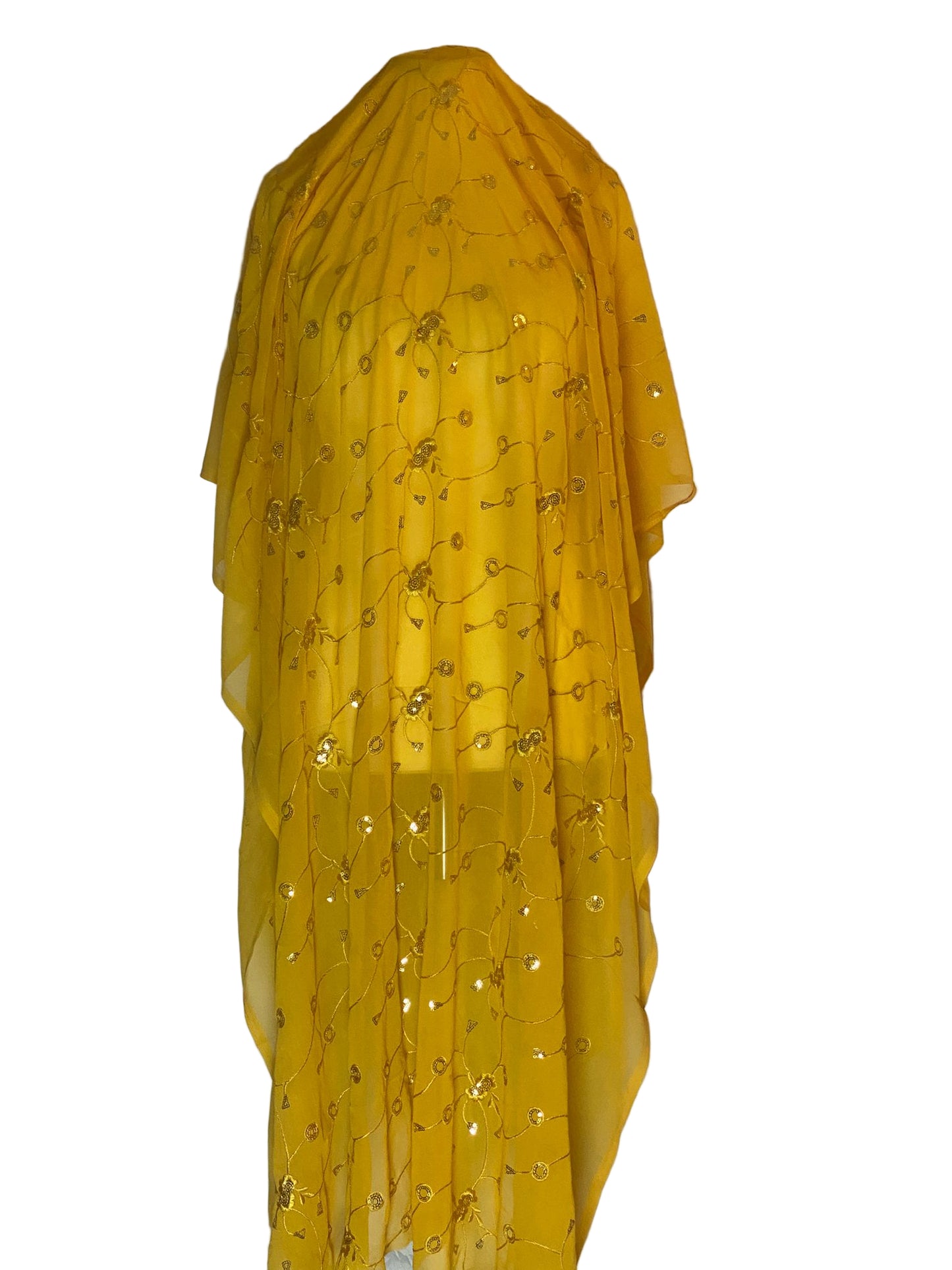 Yellow Somali Garabasaar with floral patterns on a white background