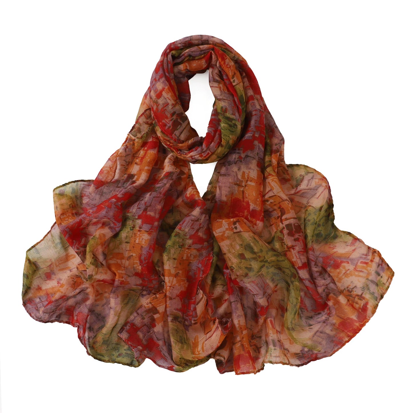 Multicolored scarf with a pattern on a white background