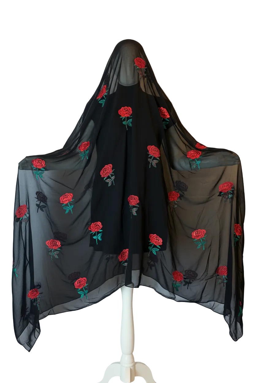 Black Embroidered Rose Garbasaar - Premium Editorial Style