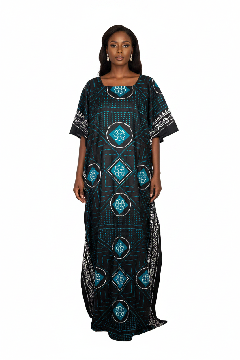 Black Teal Geometric Medallion Baati - Model Shot
