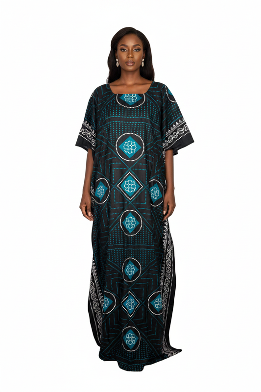 Black Teal Geometric Medallion Baati - Model Shot