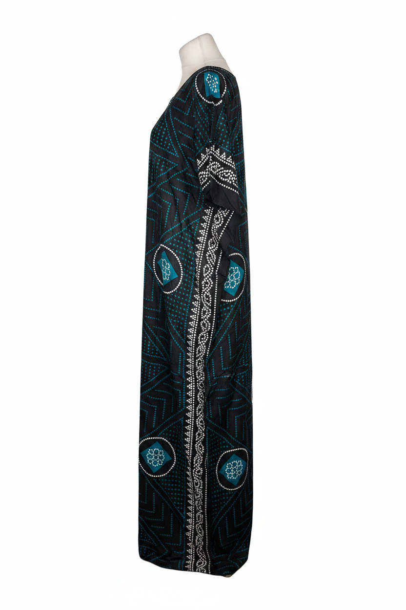 Black Teal Geometric Medallion Baati - Side Profile
