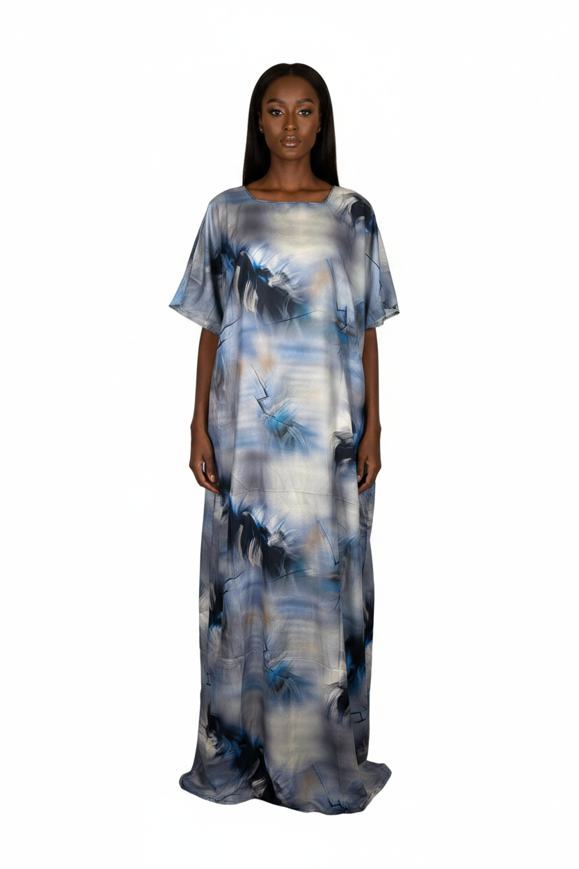 Blue Storm Abstract Print Baati - Model Shot