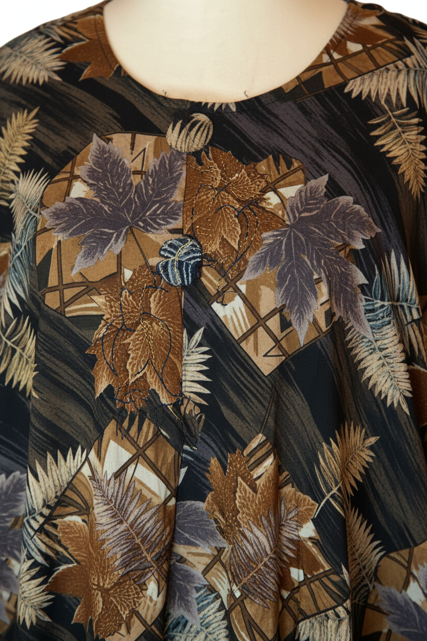 Close-up of dress fabric and print details