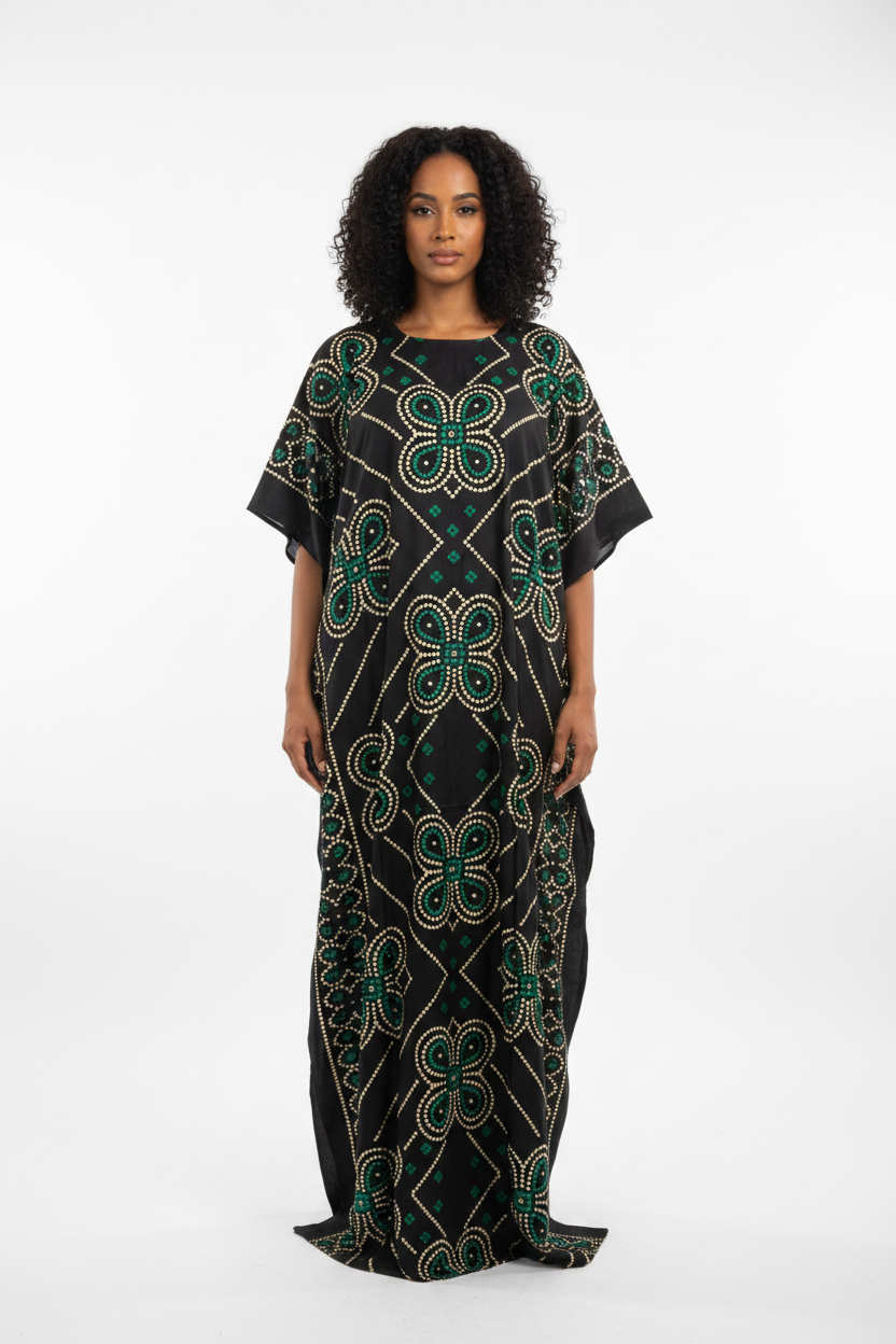 Dot Medallion Baati – Black & Green, No Accessories