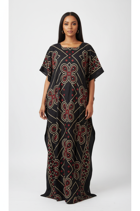 Dot Medallion Baati – Black & Red, No Accessories