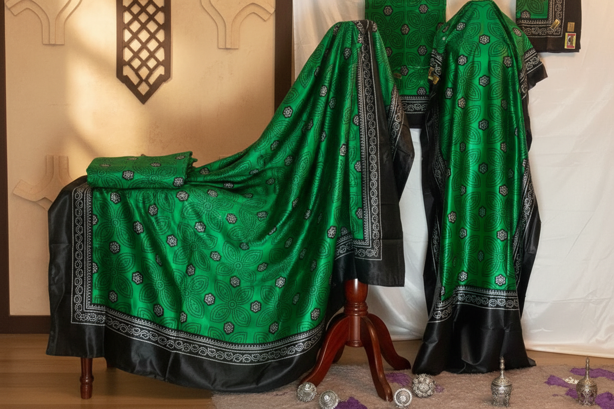 Green & Black Shaash Fabric Set