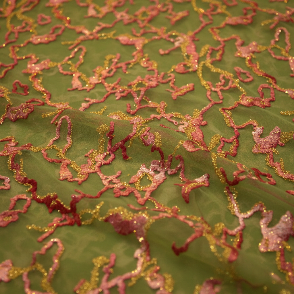 Green Pink Organza Close-Up