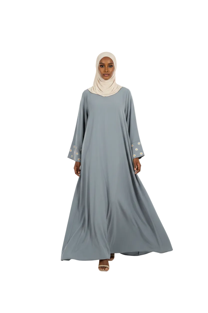 Grey-Blue Abaya — Walking Pose