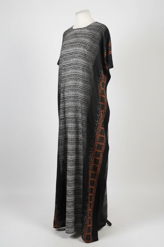 Somali Baati Black Silver Shimmer Stripe & Tribal Border