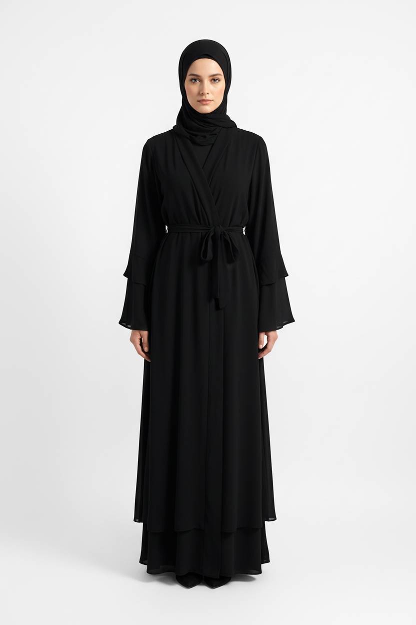 Muslim model wearing the exact black abaya