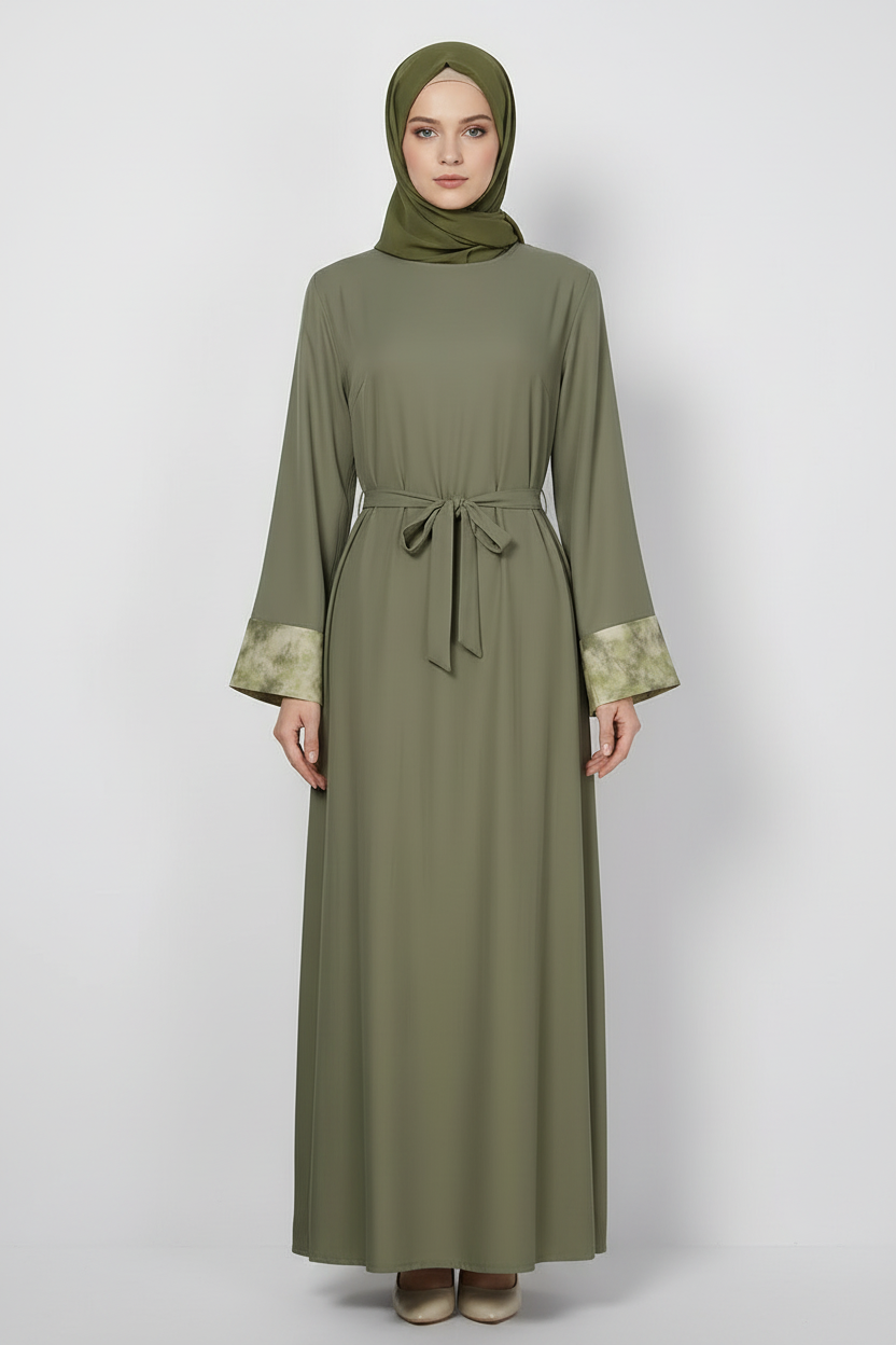 Muslim model wearing the exact olive-green dress