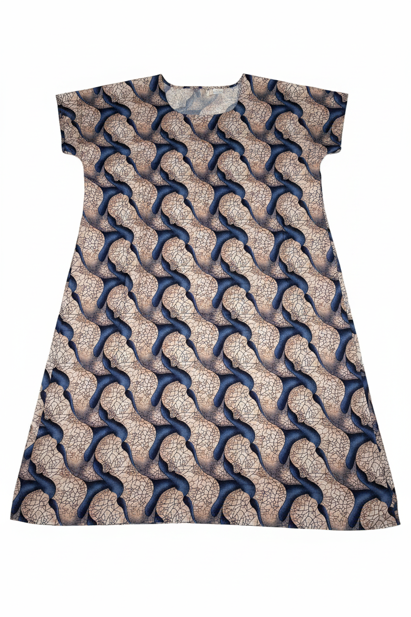 Navy Abstract Wave Print Baati - Flat Lay