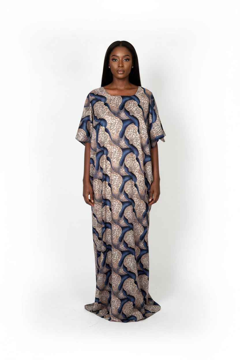 Navy Abstract Wave Print Baati - Model Shot