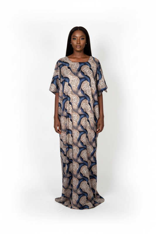 Navy Abstract Wave Print Baati - Model Shot