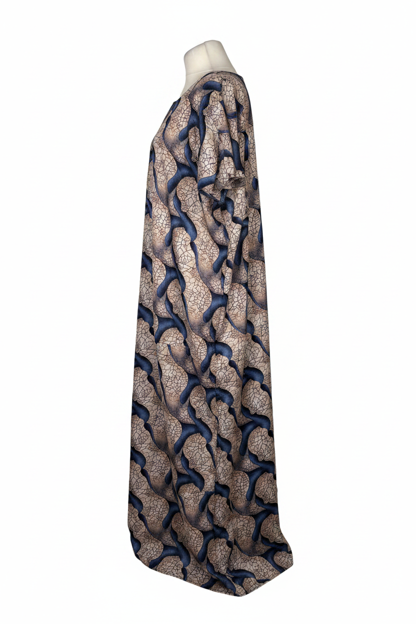 Navy Abstract Wave Print Baati - Side Profile
