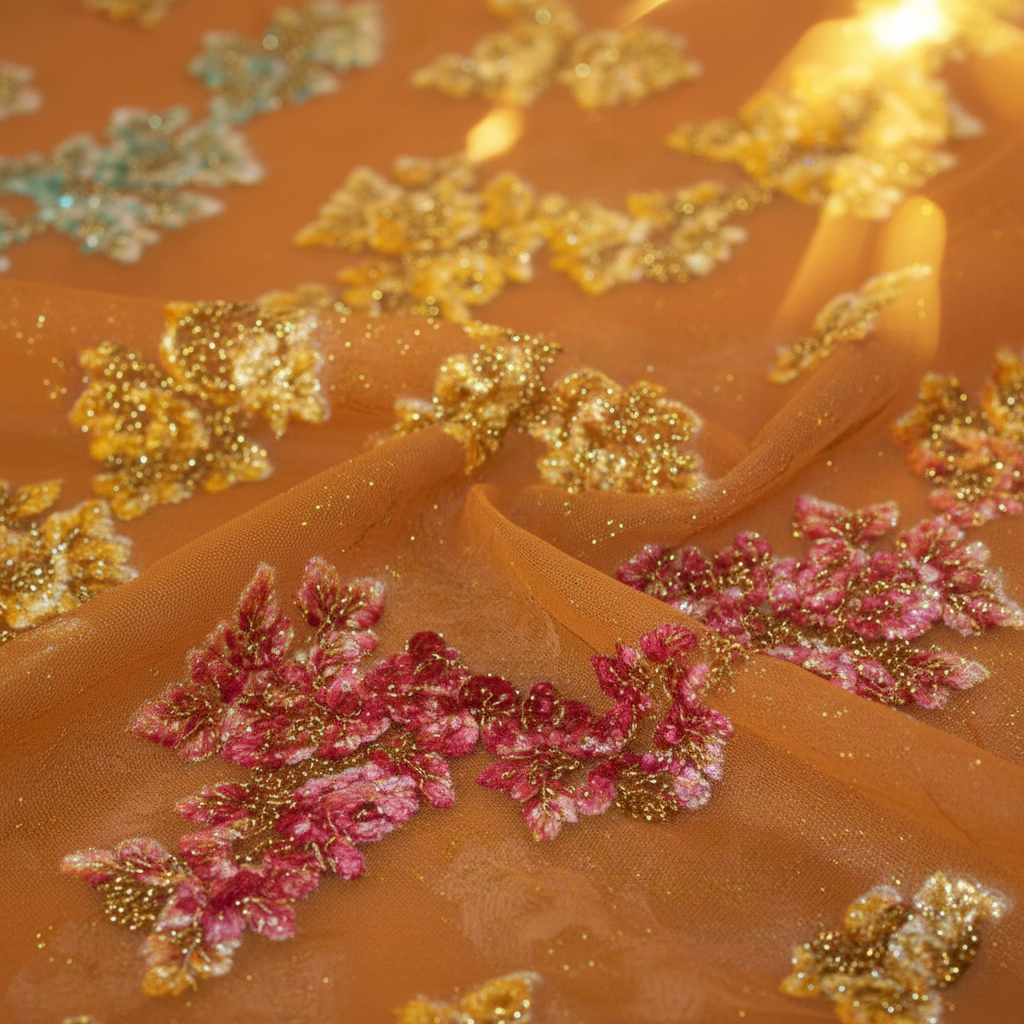 Orange Teal Dirac Brocade Close-Up