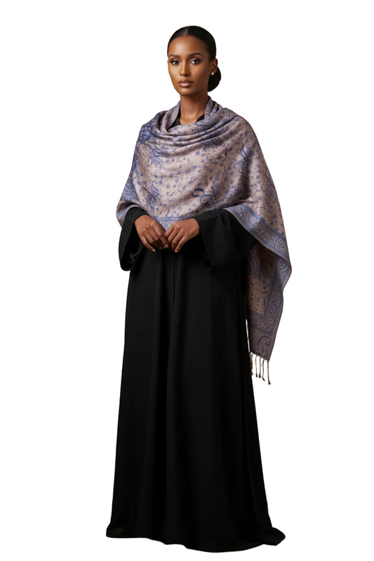 Somali African model wearing Blue Paisley Pashmina Shawl