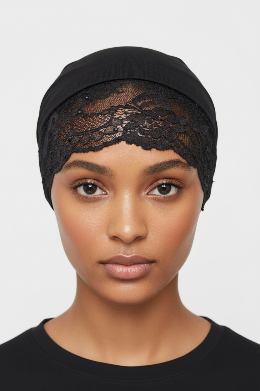 Black Lace Tube Hijab Inner Cap