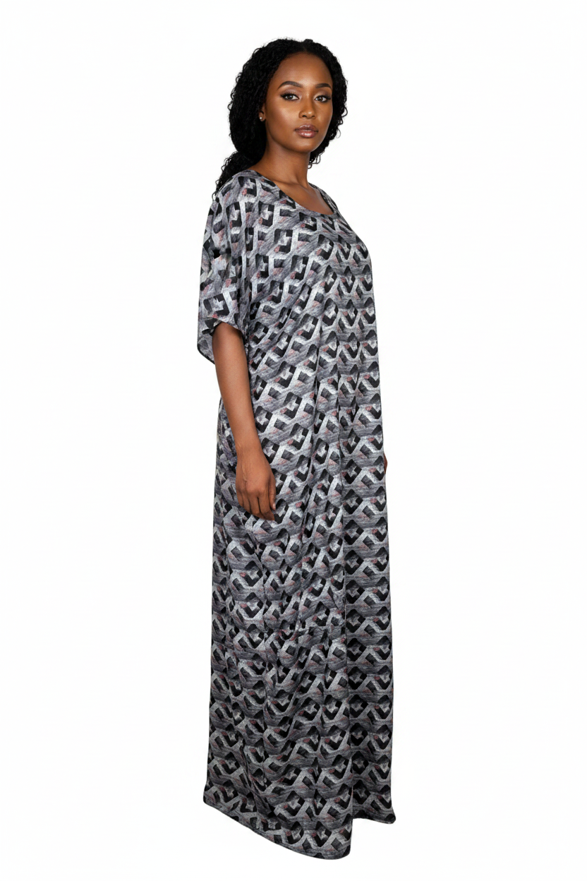 Somali model in Grey Geometric Print Baati - Fashion