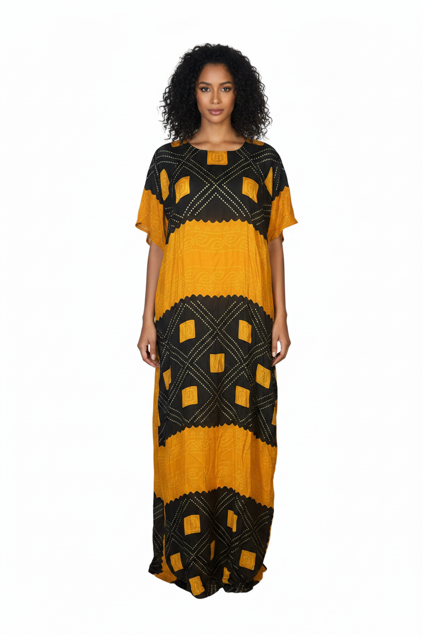 Somali Model in Mustard Black Geometric Baati