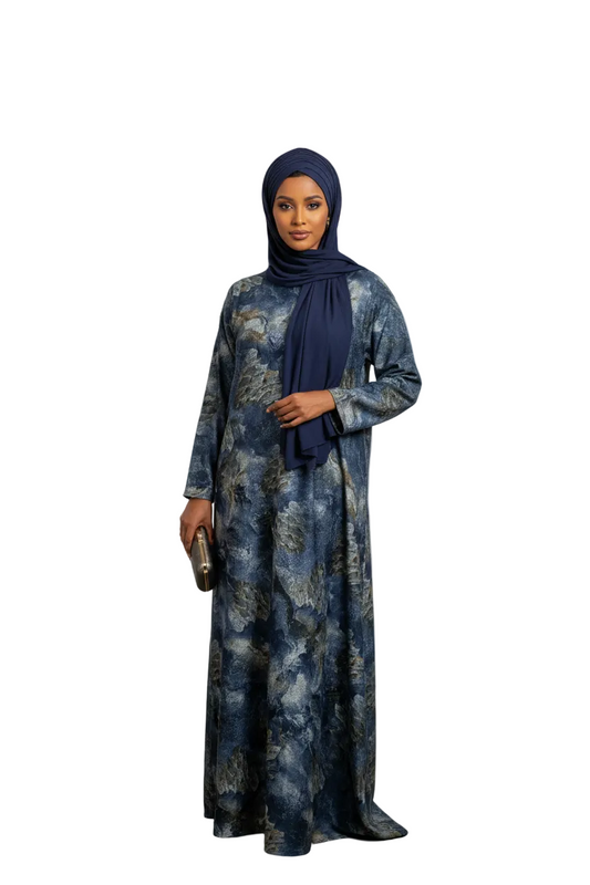 Somali model in navy blue winter dress
