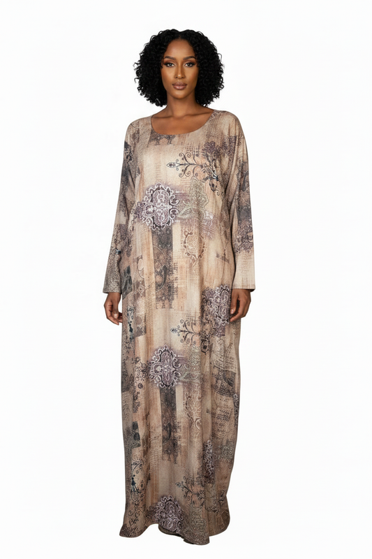 Somali Model in Printed Maxi Dress – No Headscarf