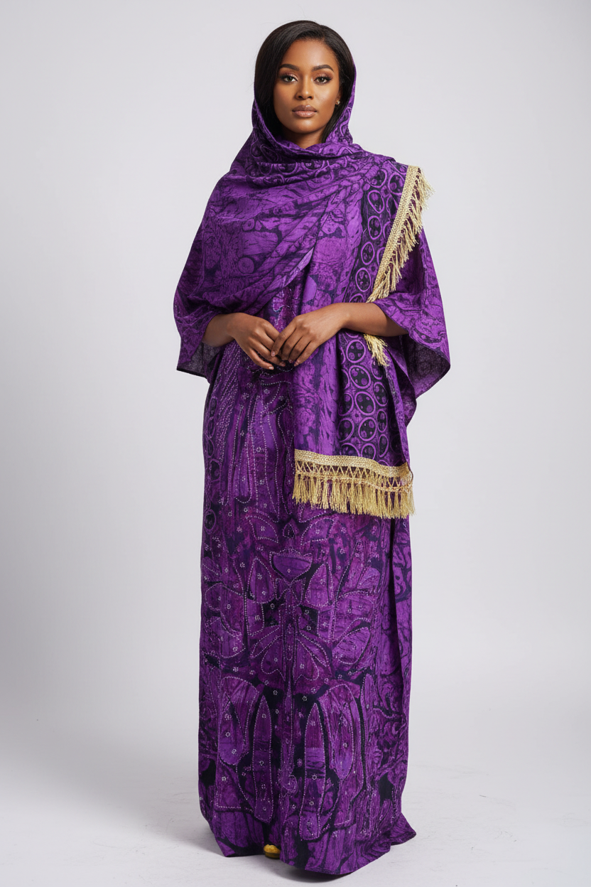 Somali Model in Purple Baati with Scarf