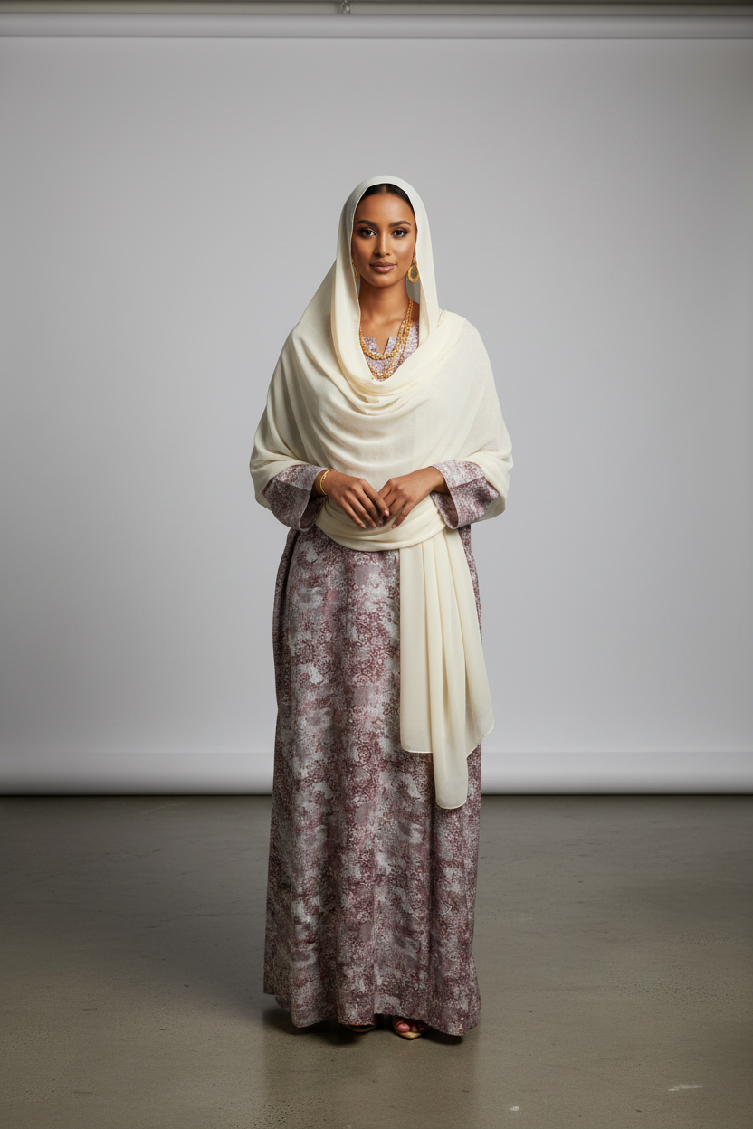 Somali model in red and white Jalabeya