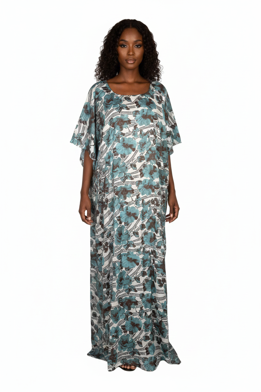 Somali model in Teal Floral Geometric Print Baati - Fashion