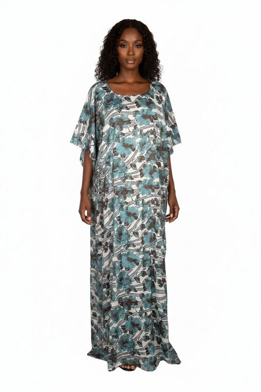 Somali model in Teal Floral Geometric Print Baati - Fashion