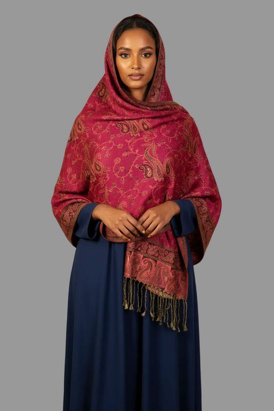 Somali model - Pink Tone Paisley Shawl