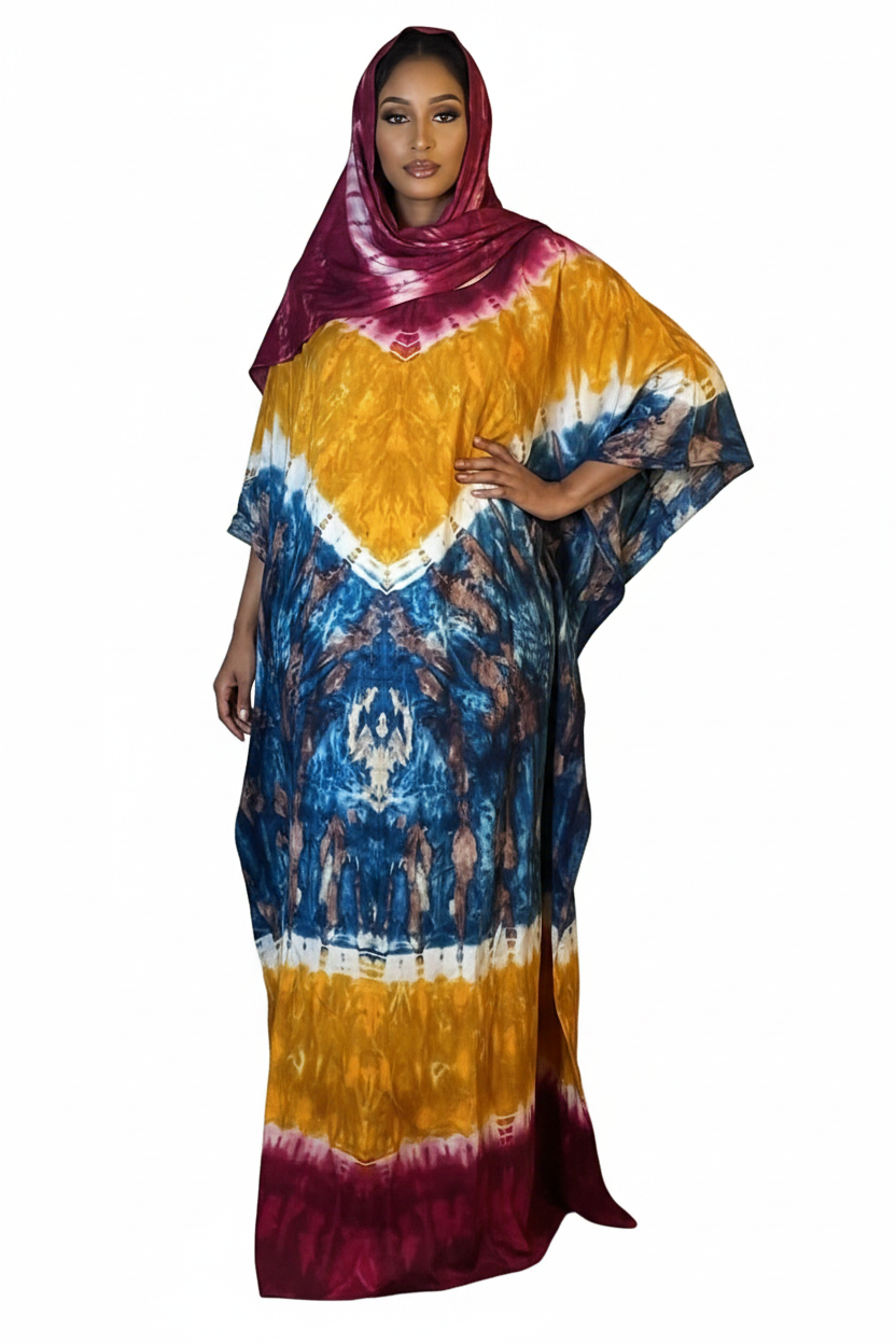 Somali model wearing Butterfly Baati tie-dye