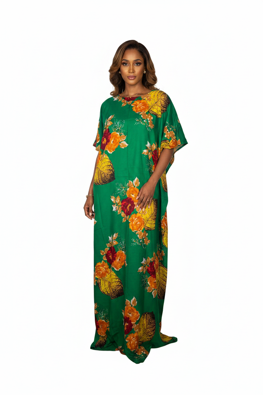 Somali model wearing green floral Baati