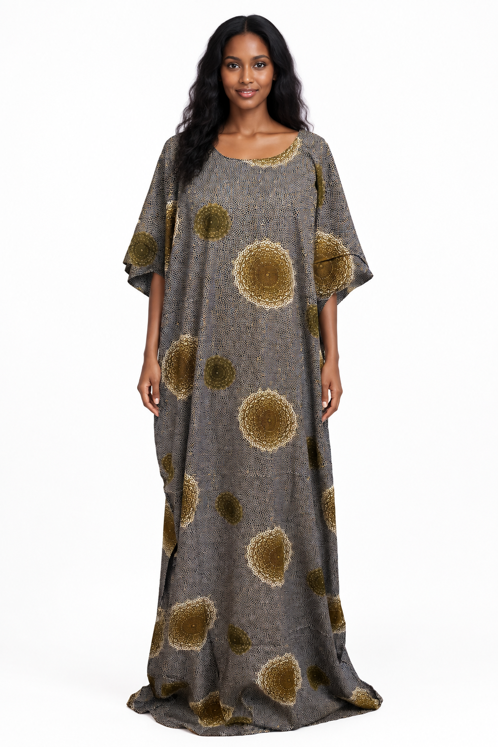 Somali model wearing the Gold baati without a scarf