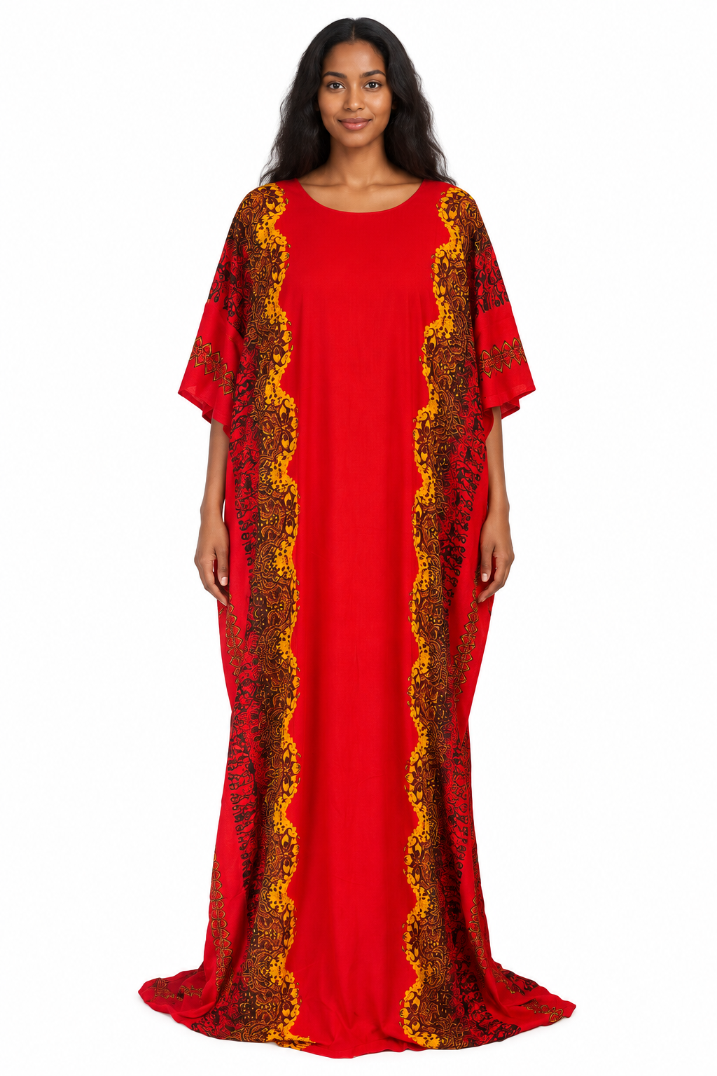 Somali model wearing the Red border-print baati