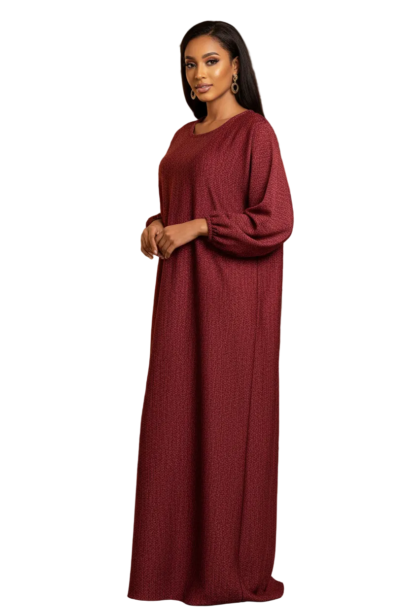Somali model wearing Warm Traditional Jalabiya Dress - alternate angle