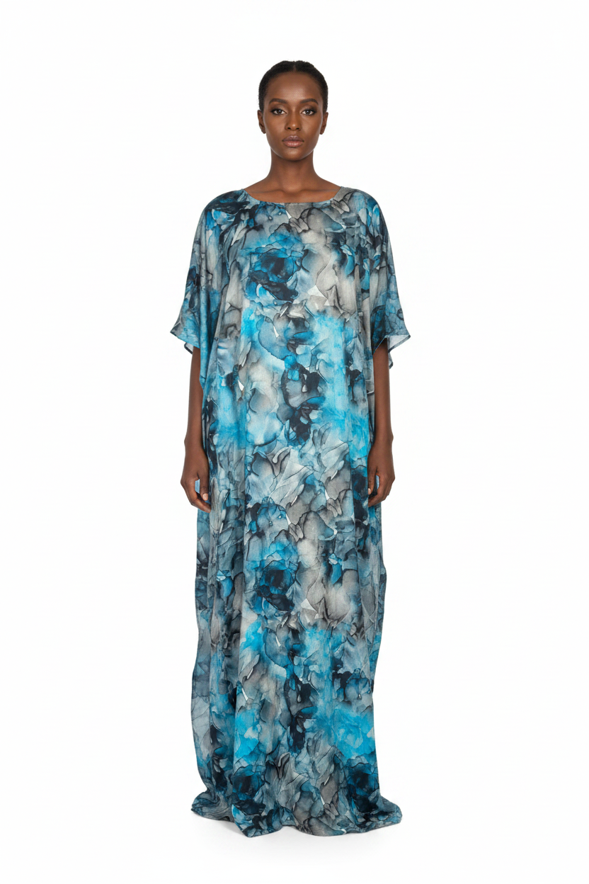 Teal Ink Wash Abstract Print Baati - Model Shot
