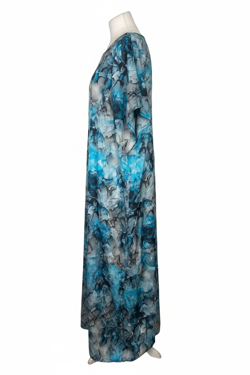Teal Ink Wash Abstract Print Baati - Side Profile