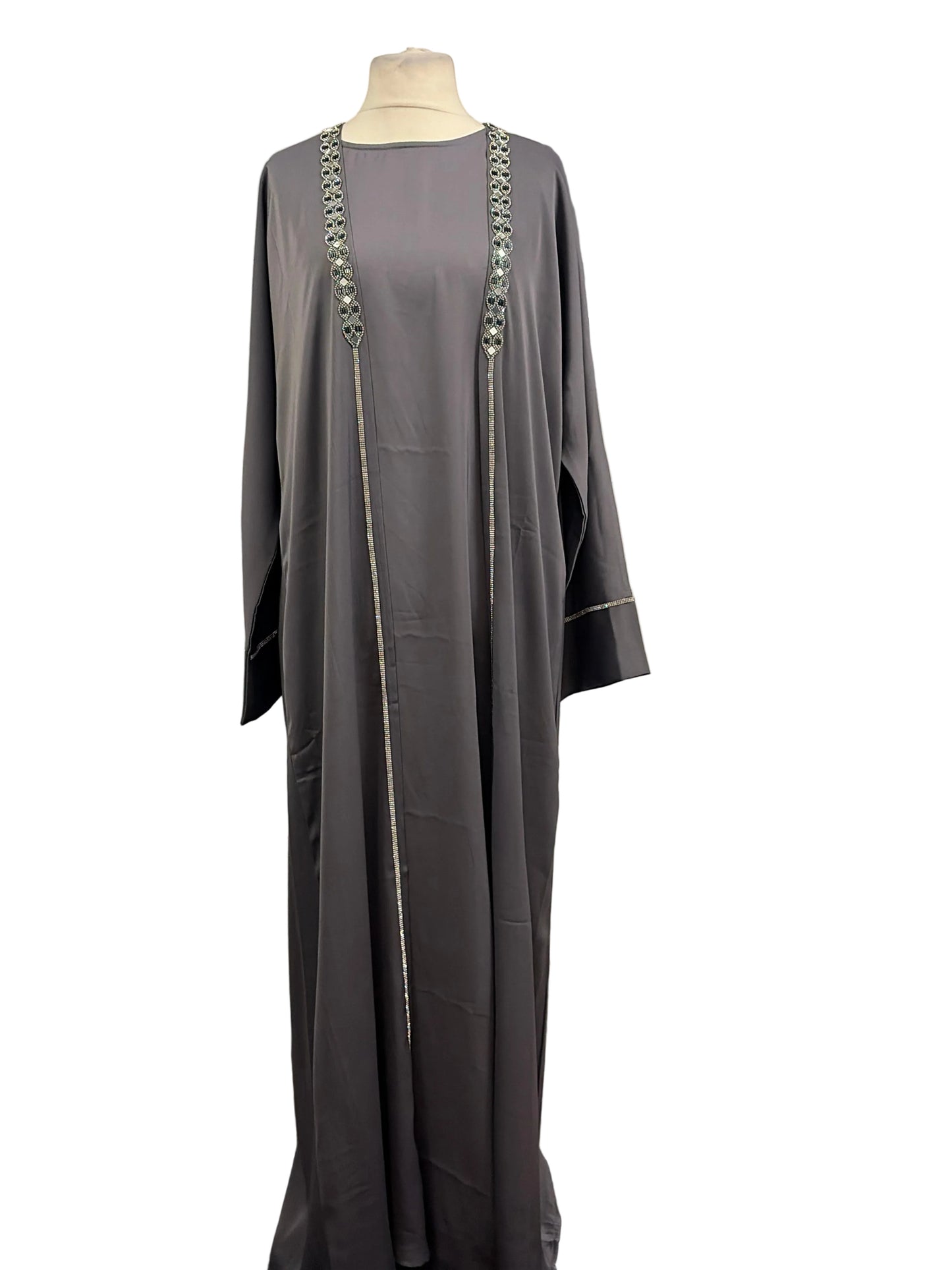 Grey Two-Piece Embellished Abaya Set